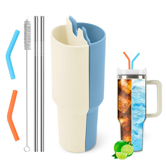 LittleHugs Silicone 2-in-1 Cup for Stanley Cup 40 oz compatible with Stanley Cup Accessories,Double Drinks Bag Fit Stanley Cups Dispense Different Beverages (Cream and Bright Blue)