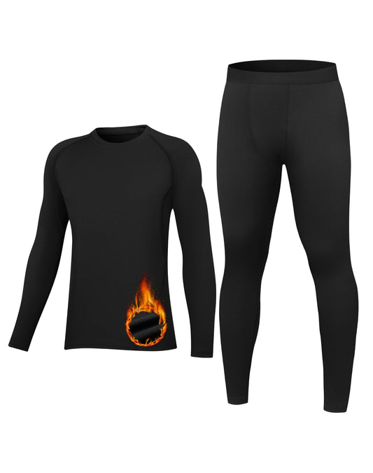 HovSiyla Youth Thermal Base Layer Set Fleece Lined Underwear Unisex Athletic Shirt Kids Pants for Ski Black M