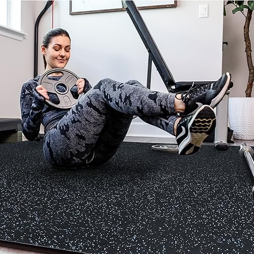 SUPERJARE 0.4'' Thick 6 Pcs 24 Sq Ft Rubber Top Exercise Equipment Mats, High Density EVA Foam Mats with Rubber Top, Interlocking Gym Flooring for Home Gym, Protective Workout Mat, Black