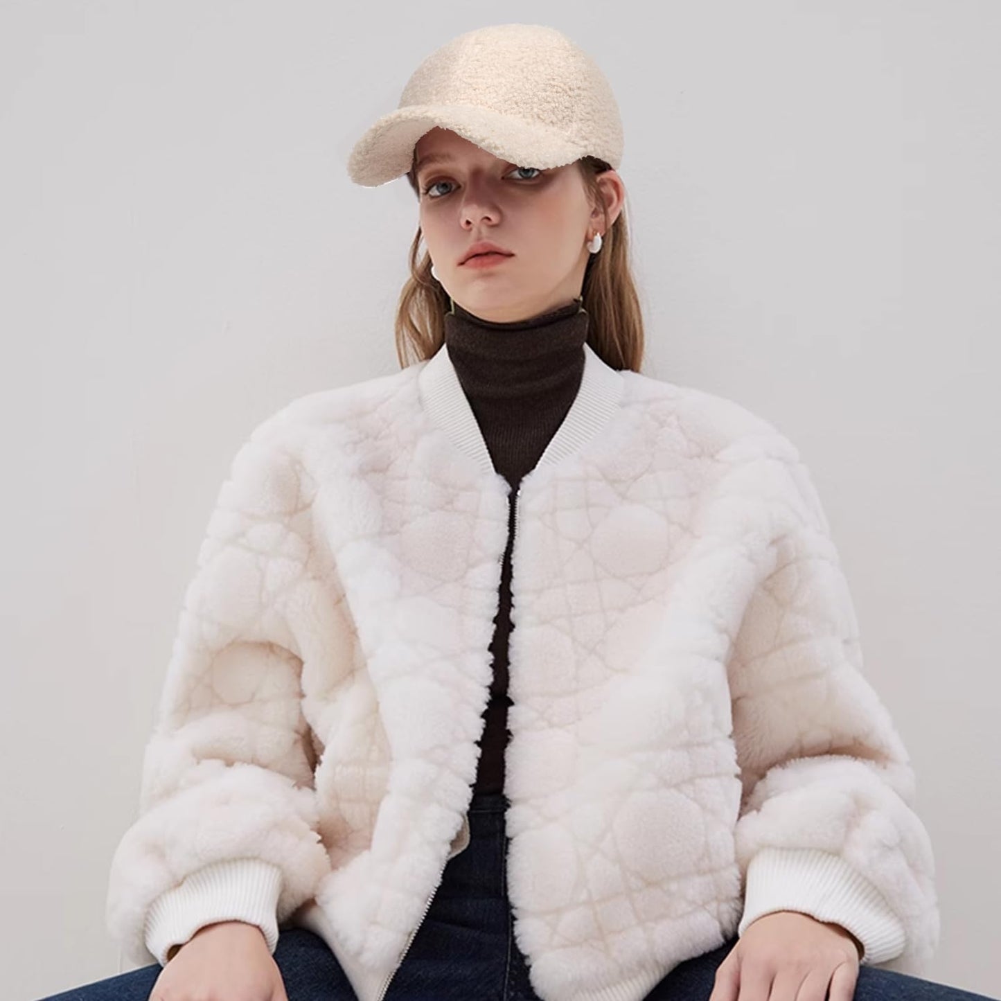 MGBPEI 1Pack Women's Winter Baseball Cap Adjustable Solid Color Lamb Wool Warm Baseball Cap Unisex Unconstructed Plain Cap