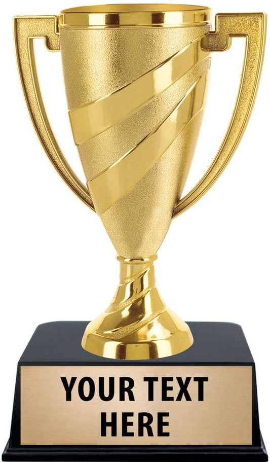 Crown Awards Gold Cup Trophies with Custom Engraving, 5.75" Personalized Gold Swirl Cup Achievement Trophy On Black Base 1 Pack Prime