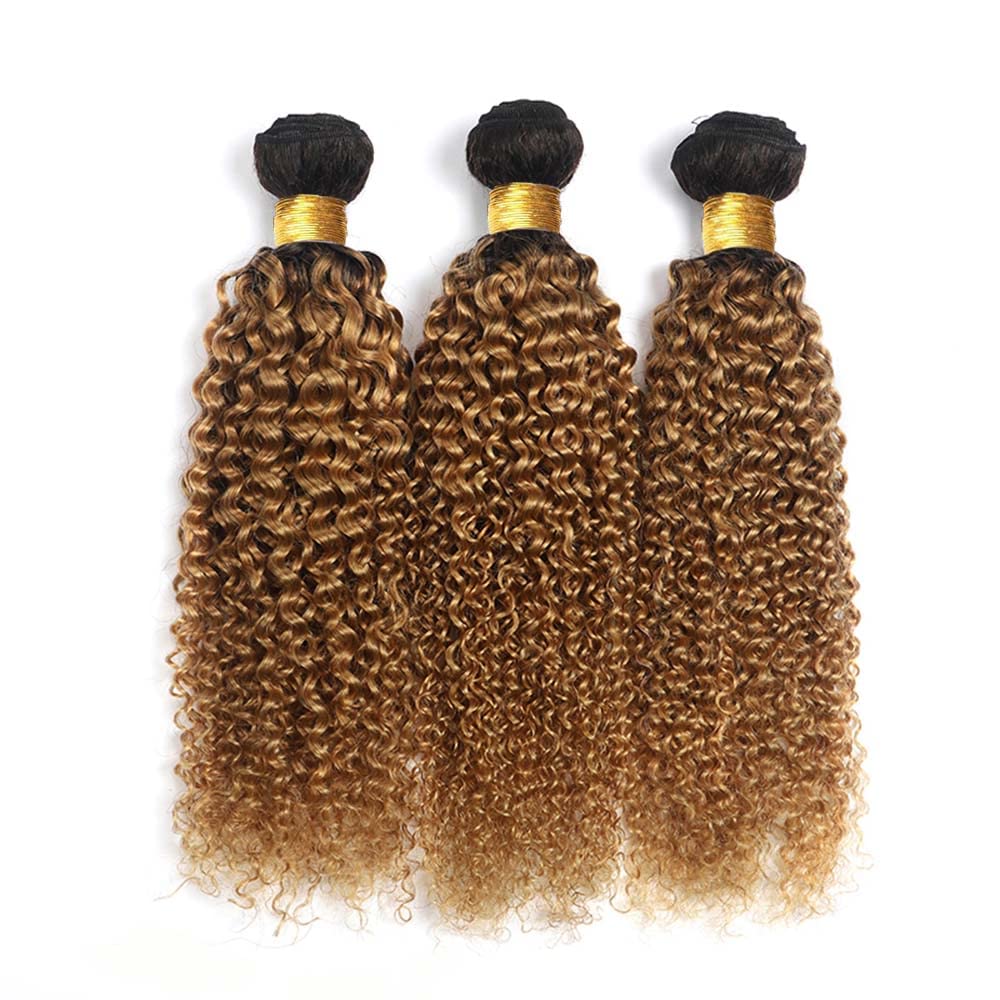 12 14 16 inch Honey Blonde Curly Wave Bundles 1B27 Ombre Bundles Honey Blonde Kinky Curly Human Hari Unprocessed Brazilian Virgin Weave Hair Bundles Blonde Kinky Curly Bundles Human Hair