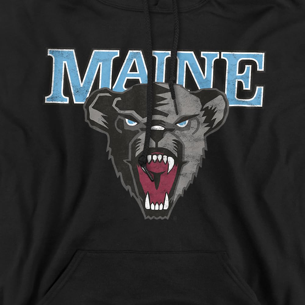 University of Maine Official Distressed Primary Unisex Adult Pull-Over Hoodie, Black, Large