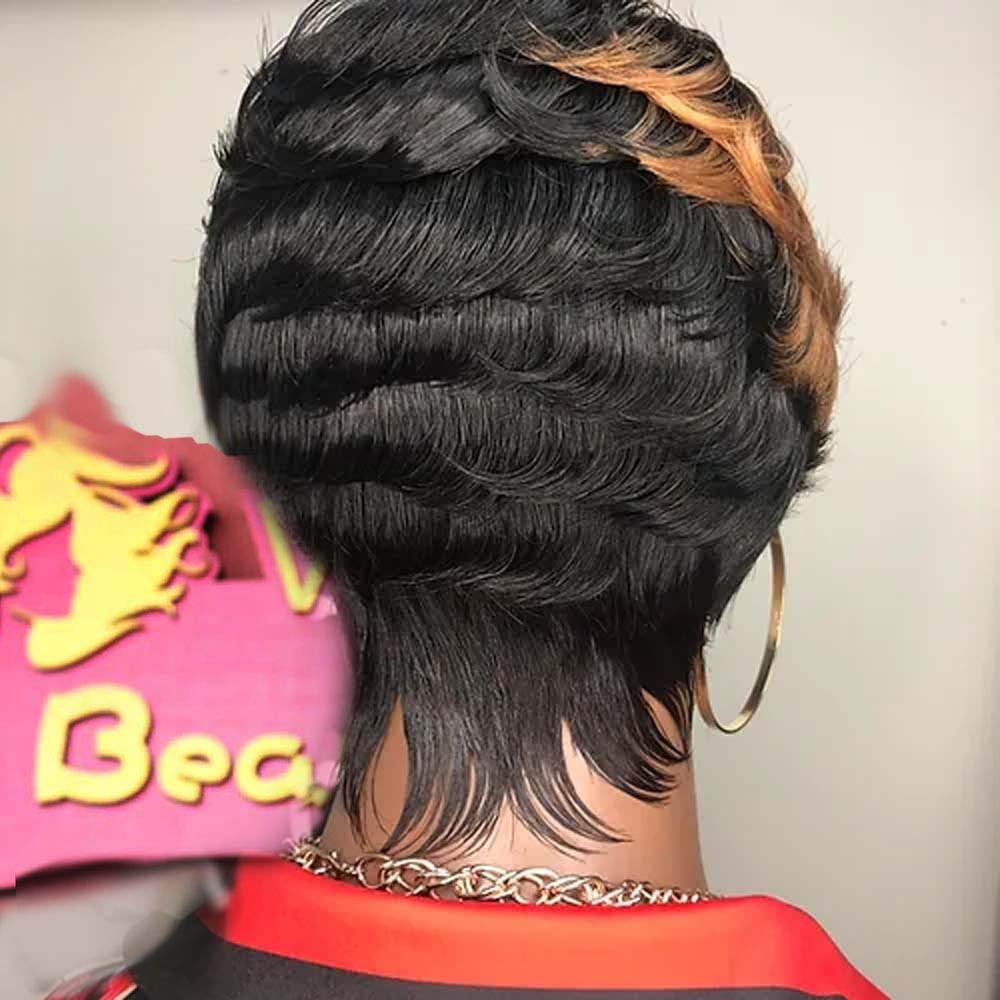 VRZ Short Curly Pixie Cut Wig Human Hair Short Wigs for Black Women pixie cut wigs human hair Short Human Hair Pixie Cut Glueless Wig Short Wigs Natural Curly with Brown R1B/30