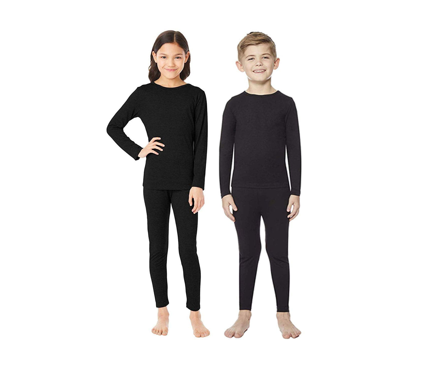 32 Degrees Kid's Heat Base Layer Long Sleeve Crew Neck and Legging Set (Black, Medium)