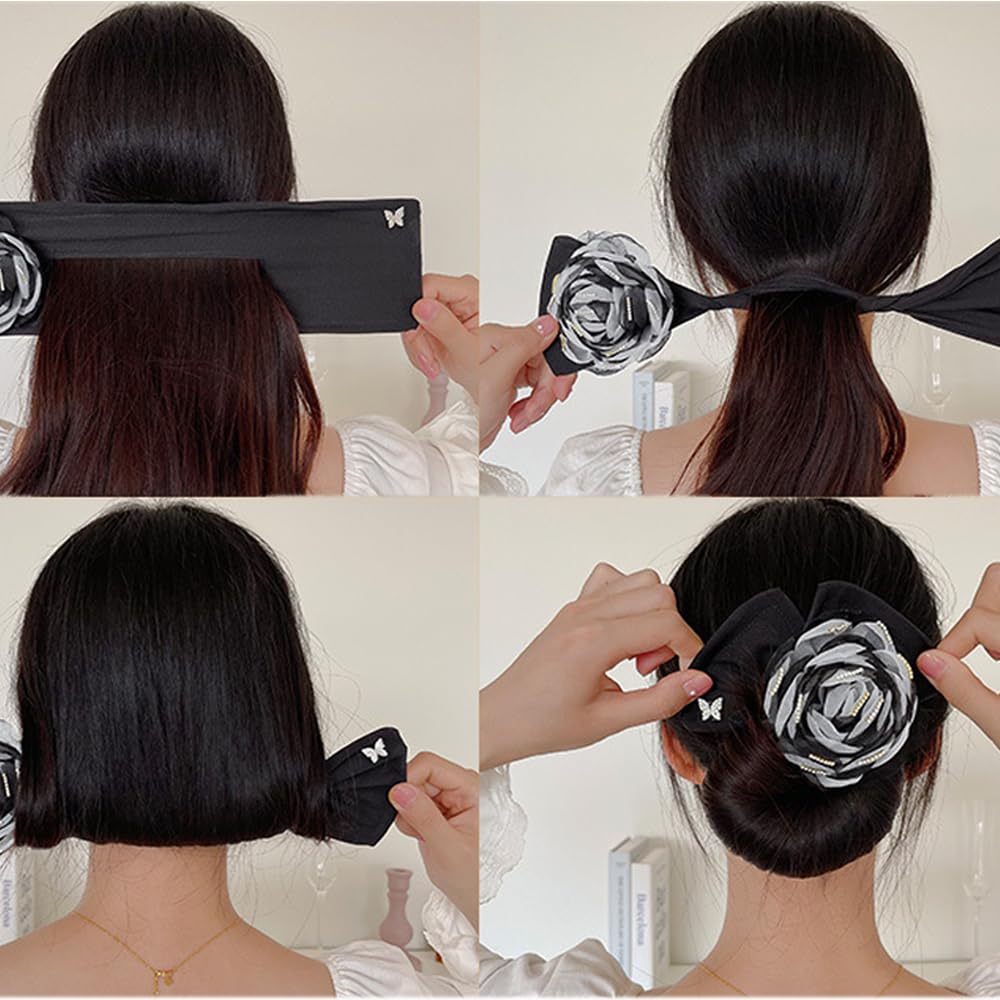 3 PACK Flexible Camellia Flower Hair Bun Makers for Women - Fashion Hair Wraps for Quick Buns, Twists, and Donut Styles
