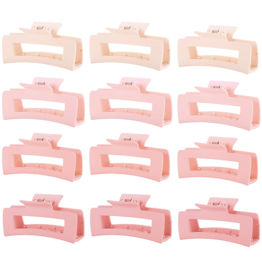 12 Pcs Pink Large Square Hair Claw Clips for Women, 4.3-Inch Matte Rectangle Claw, Strong Hold Non-slip Hair Clips for Thick & Thin Hair