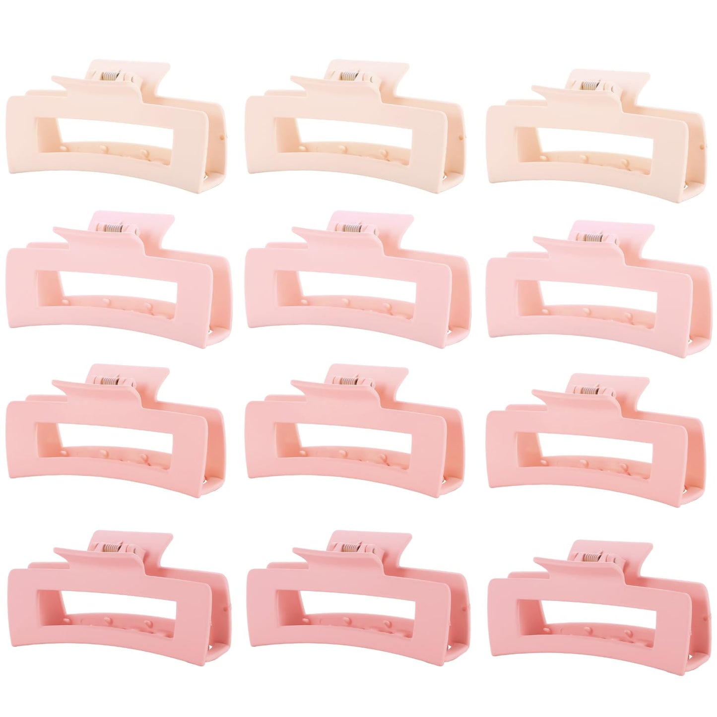12 Pcs Pink Large Square Hair Claw Clips for Women, 4.3-Inch Matte Rectangle Claw, Strong Hold Non-slip Hair Clips for Thick & Thin Hair