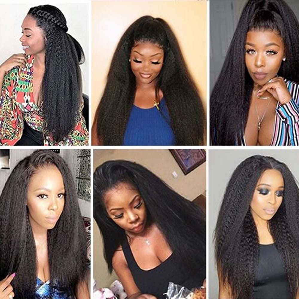 1B Yaki Straight Bundles Human Hair Color 1B Kinky Straight Bundles 8a Grade Double Weft Brazilian Remy Hair Weave Extensions Soft and Silky for Black Women (24 26 28 inch 3 Bundles)