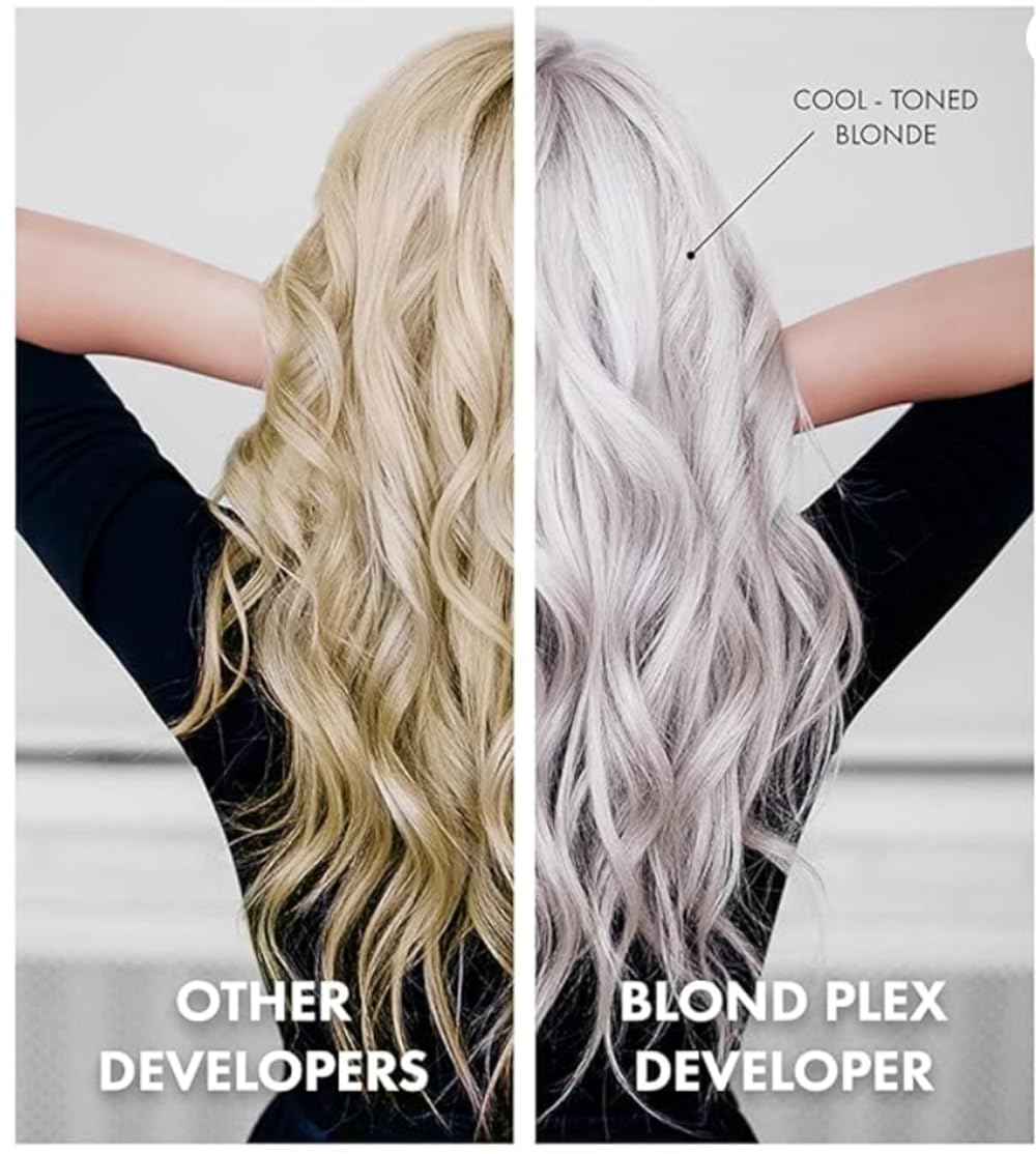 HAIR BAR NYC 30 Volume - Blond Plex Anti-Yellow Porfessional Lightening System for Charcoal Hair Bleach - Violet Peroxide Developer with Plex, Reduce Brassy, Eliminates Orange Tones 33.8oz/1lt