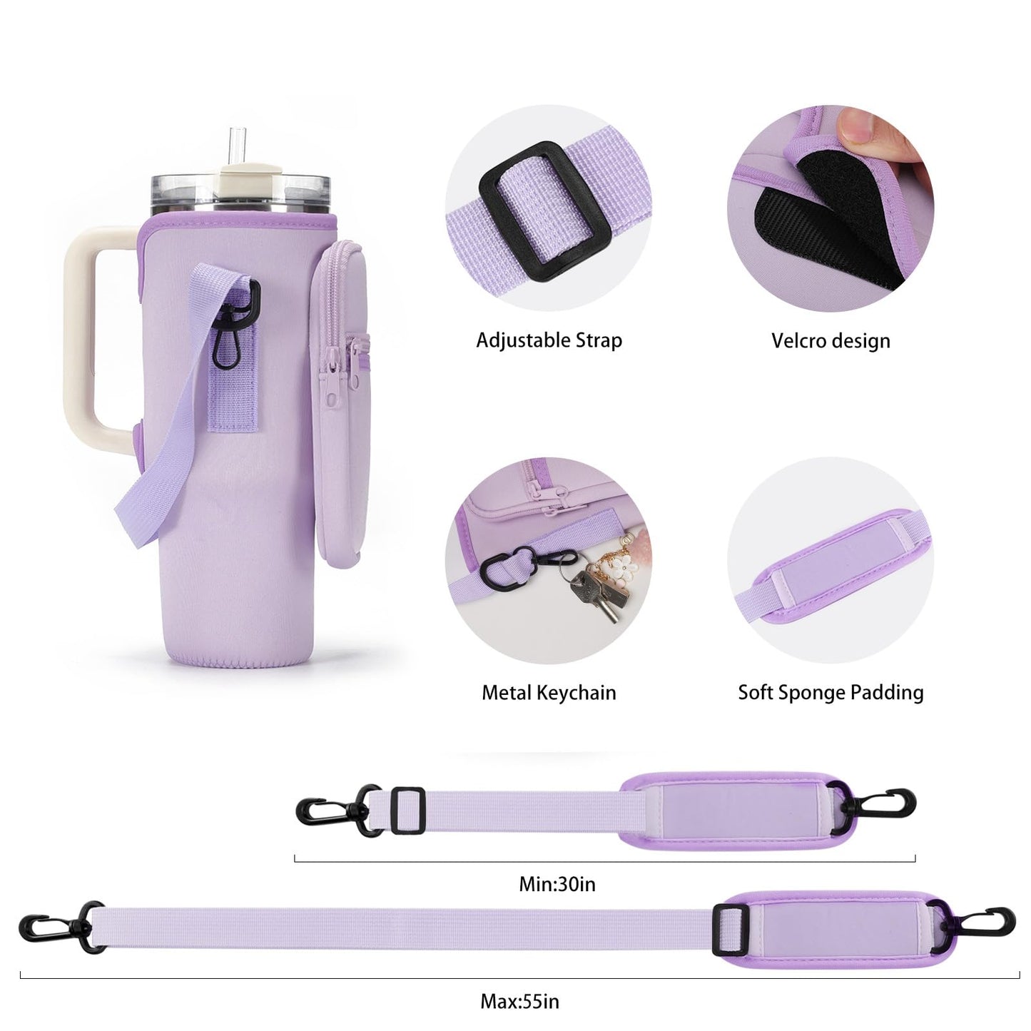 GOEWY Water Bottle Carrier Bag for Stanley 30oz Tumbler with Phone Pocket Water Bottle Holder with Strap Neoprene Water Bottle Pouch for Stanley Cup Accessories