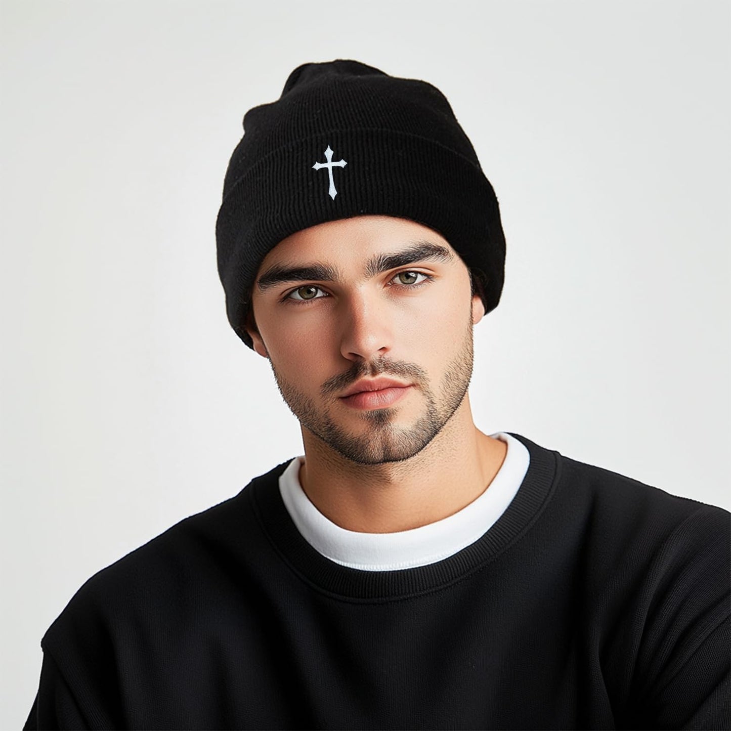 Cross Beanie Jesus Beanie Black Beanies Cozy Knit Beanie Unisex Winter Warm Skull Cap for Men & Women