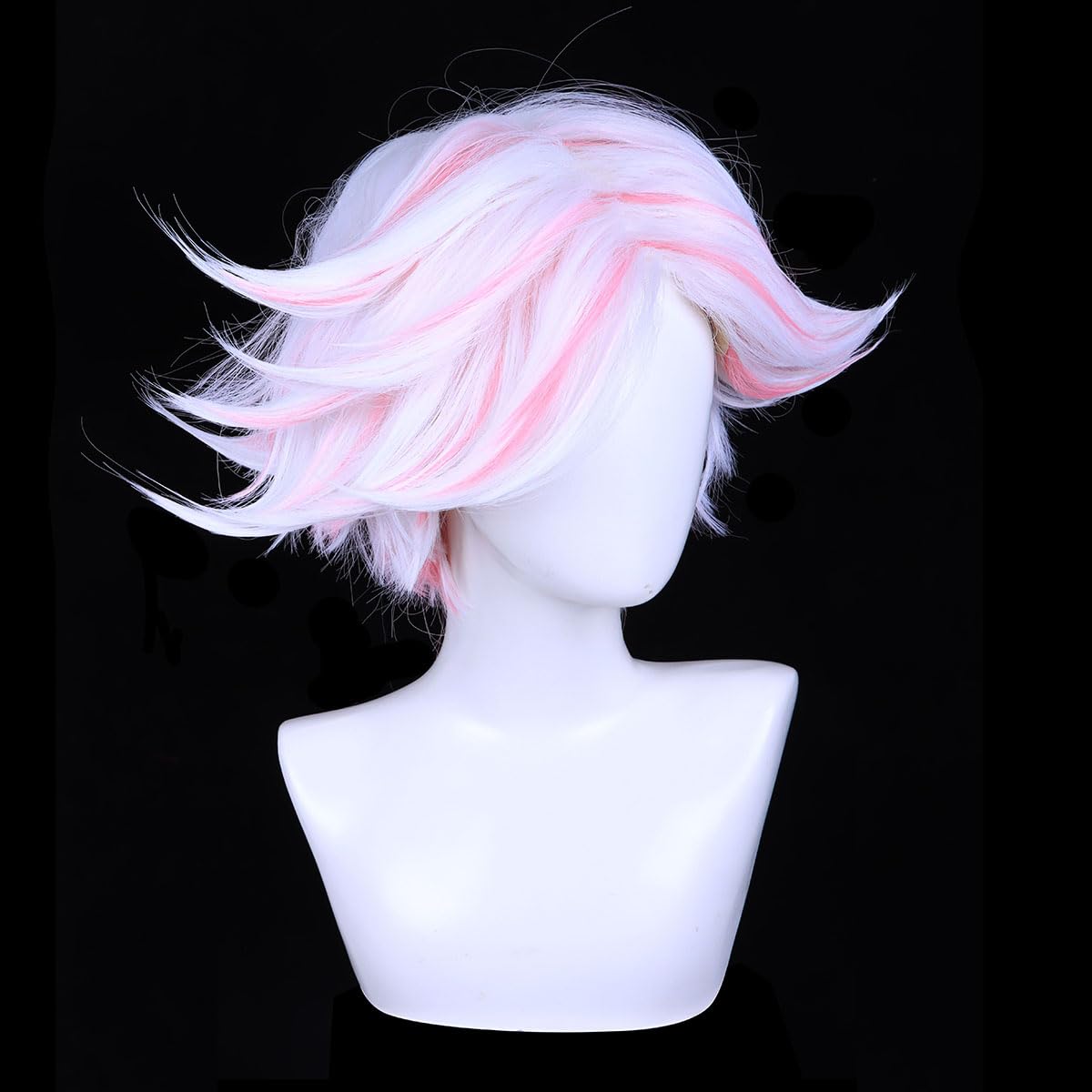 FantaLook Short White and Pink Cosplay Wig for Women Halloween Costume