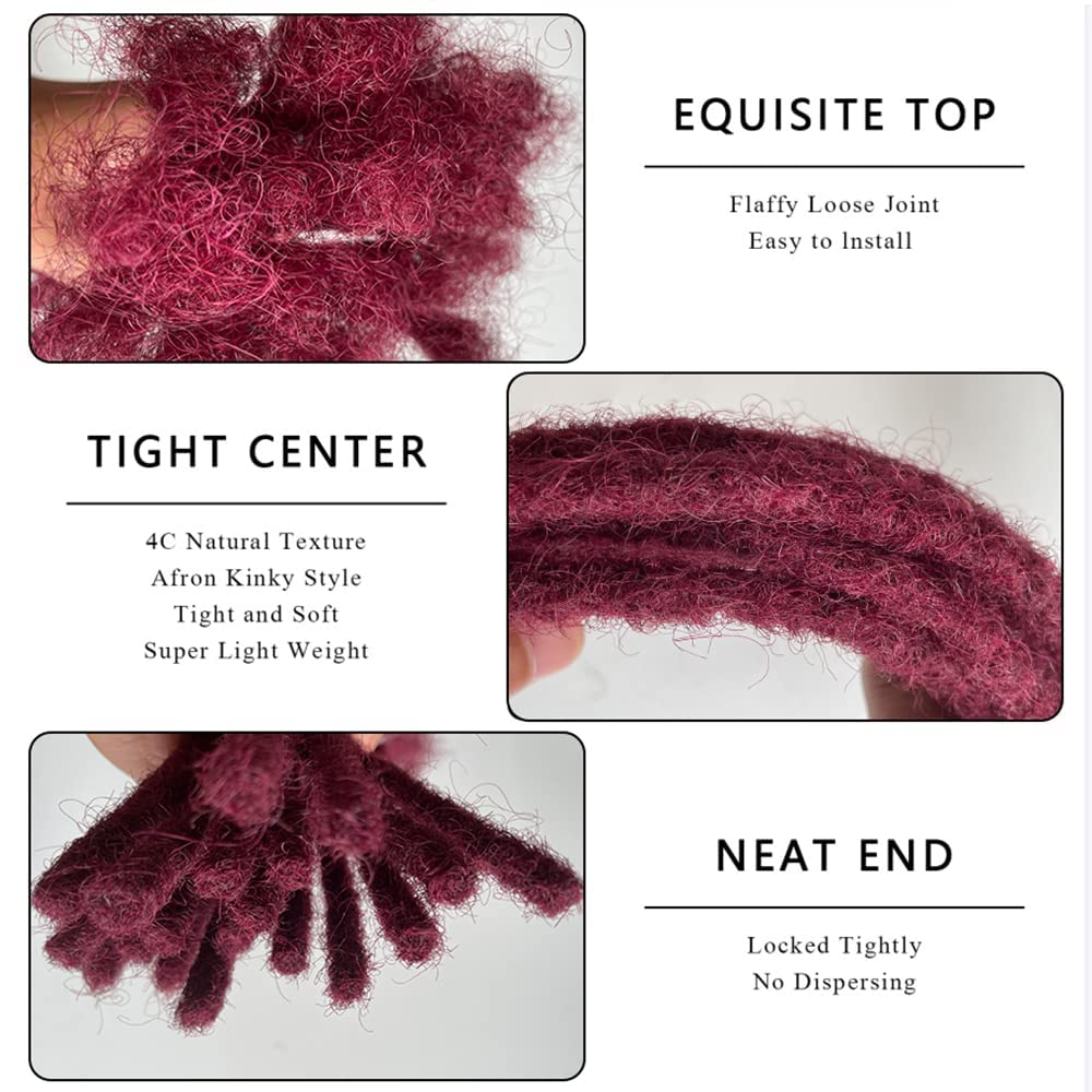 loc extensions Human Hair #Burgundy 8 Inch 10 Strands 0.4cm Thickness for Man/Women/Kid 100% Handmade Can Be Dyed Bleached Curled and Real Permanent Human Hair Dreadlock Extensions