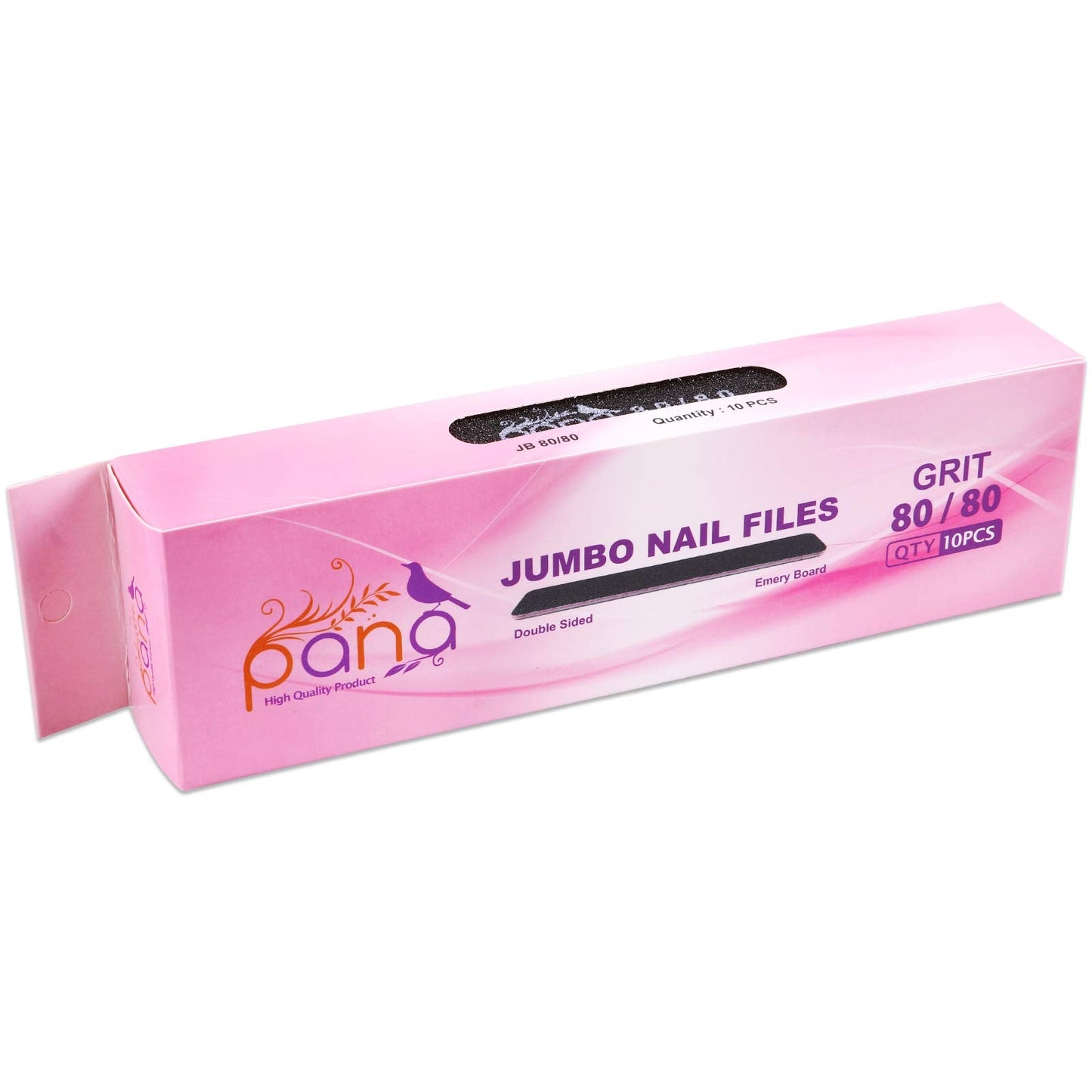 10pcs - PANA Jumbo Double-Sided Emery Nail File for Manicure, Pedicure, Natural, and Acrylic Nails - Black (Grit 80/80)