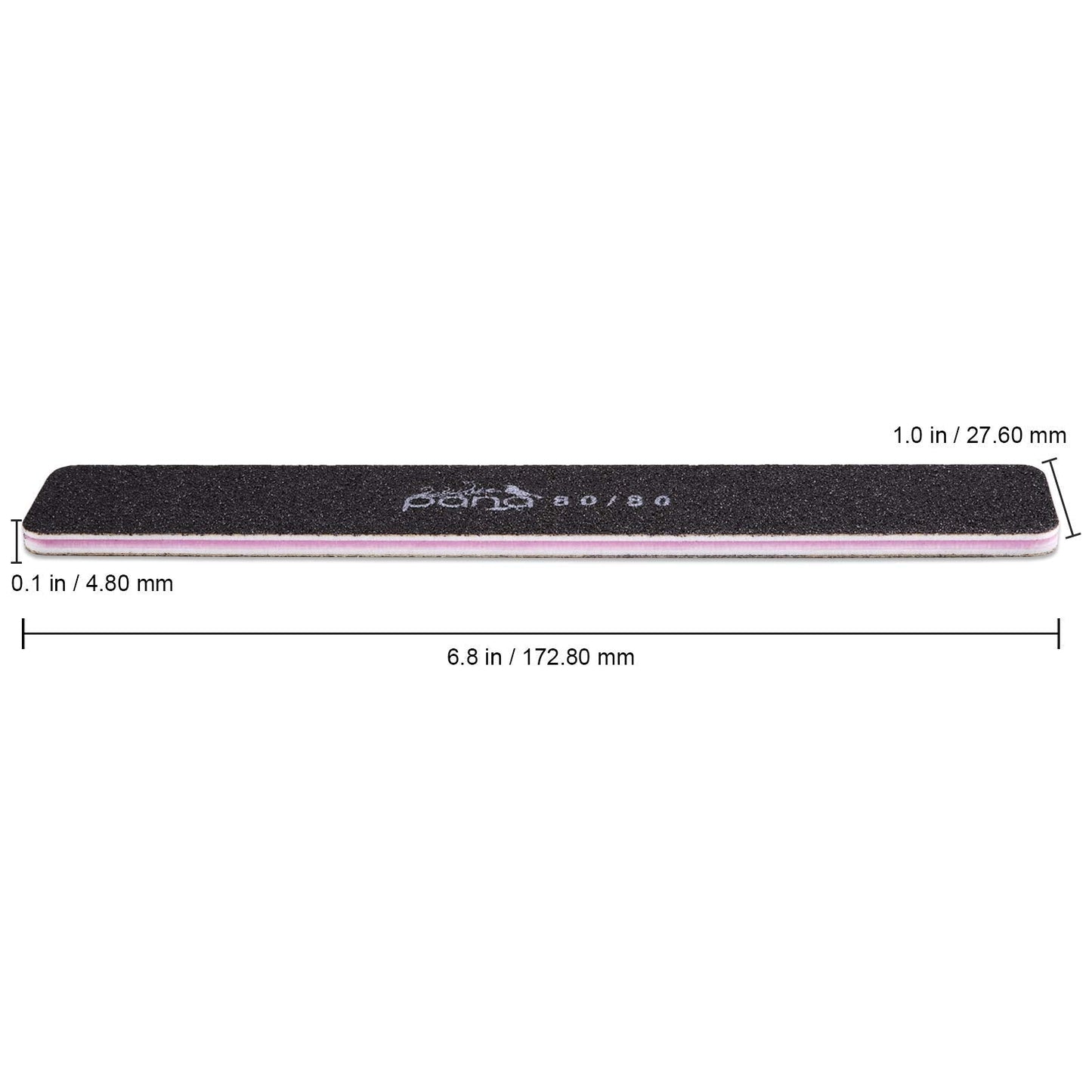 10pcs - PANA Jumbo Double-Sided Emery Nail File for Manicure, Pedicure, Natural, and Acrylic Nails - Black (Grit 80/80)