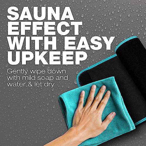 ActiveGear Waist Trainer for Women & Men - Sweat Band Waist Trimmer Belt for a Toned Look - Reinforced Trim and Extra Secure Fastening (Blue Hem, Medium: 8” x 42”)