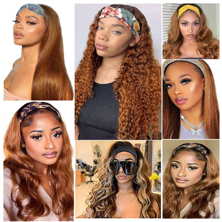 32 Inch #30 Brown Headband Wigs Human Hair Light Brown Body Wave Headband Wigs 150% Density Brazilian Virgin Hair Glueless None Lace Front Wigs Full Head Machine Made Half Wigs For Women