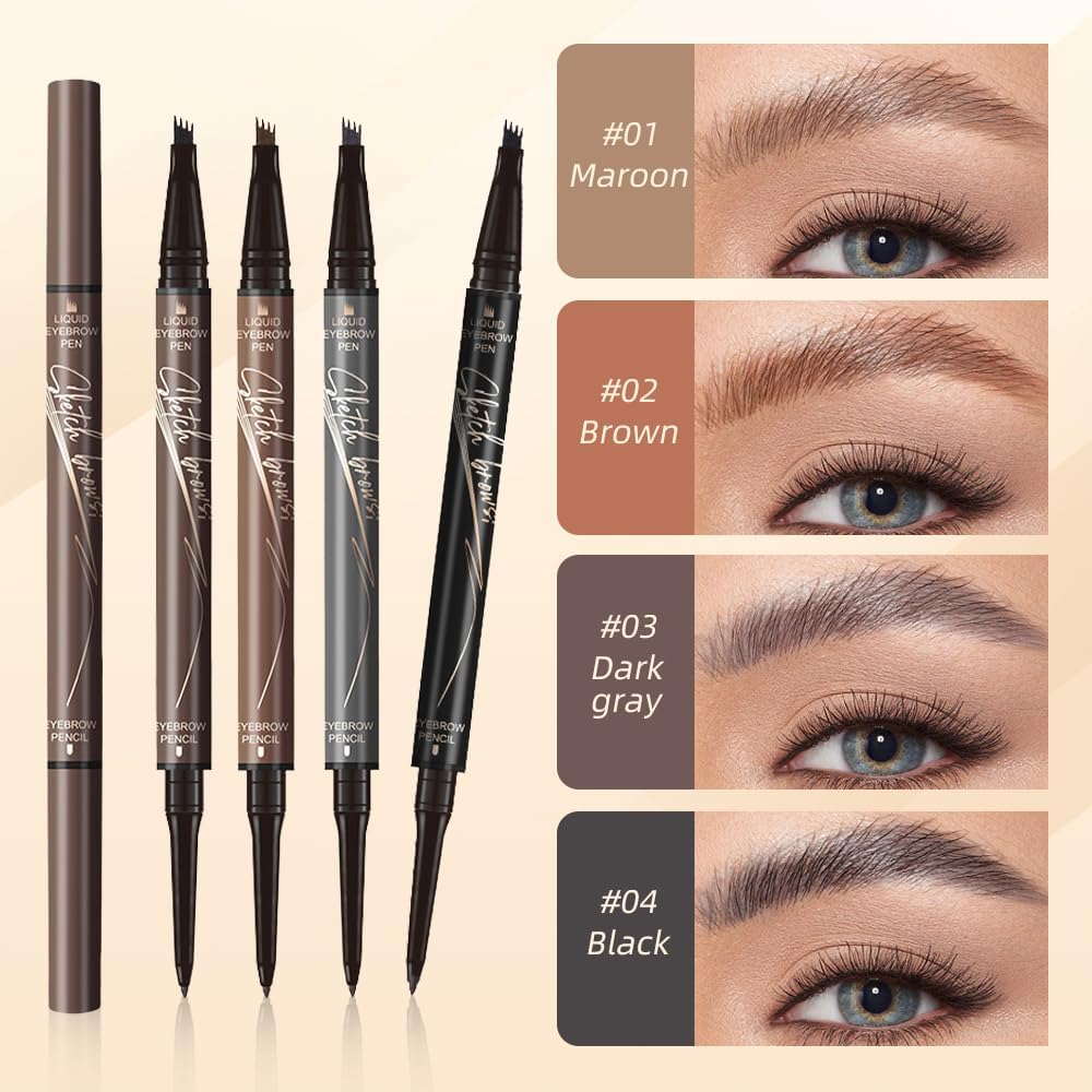 2 in 1 Eyebrow Pencil, 2025 NEW Magic Eyebrow Tattoo Pencil 4 Fork Tip, Waterproof Eyebrow Pen Microblading Eyebrow Pencil Natural Fine Stroke Eyebrow Pen (Dark Brown)