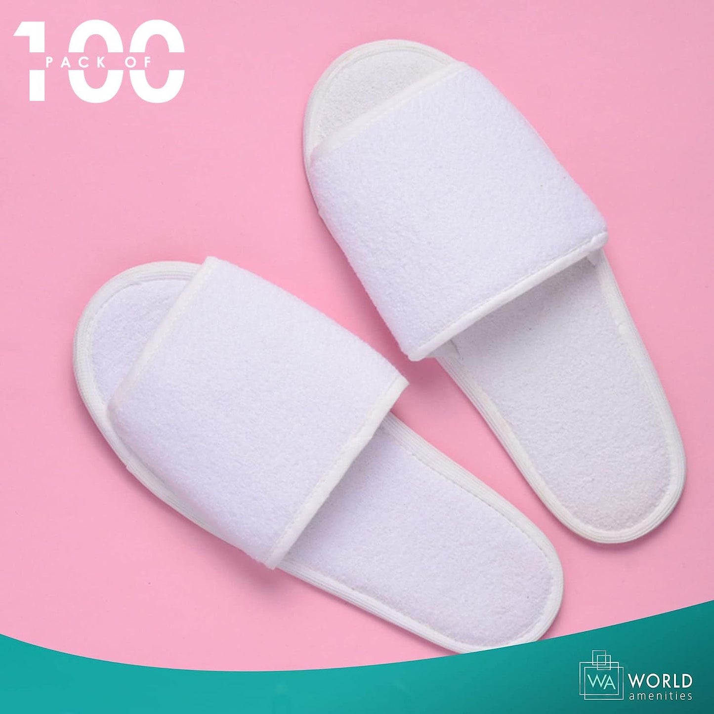 World Amenities | Premium Spa Slippers Bulk Unisex | Open Toe, Individually Wrapped | Hotel Slippers Travel Amenities Ultra Soft, Disposable Guest Slippers