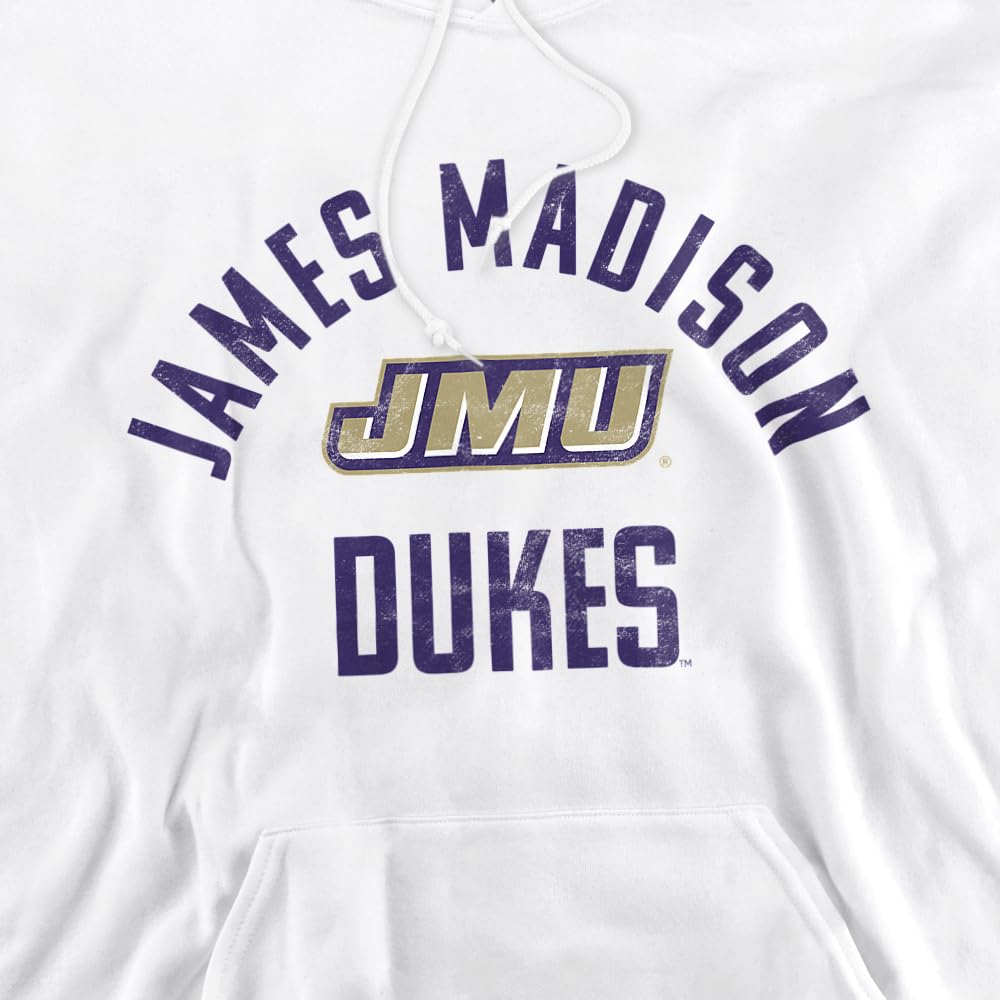 James Madison University JMU Official Dukes Logo Unisex Adult Pull-Over Hoodie,White, X-Large