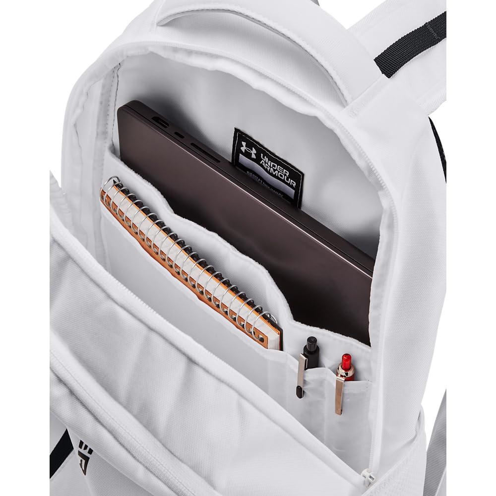 Under Armour Unisex-Adult Hustle 6.0 Backpack, (100) White/White/Black, One Size Fits Most