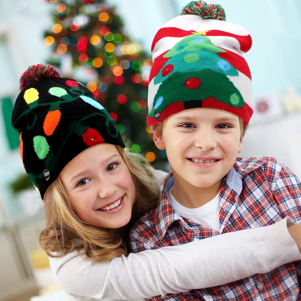 OurWarm LED Christmas Beanie Light up Christmas Hats, Knit Hats with 6 Colorful LED Lights, Unisex Winter Snow Hat Sweater Ugly Holiday Hat Party Beanie Cap Black