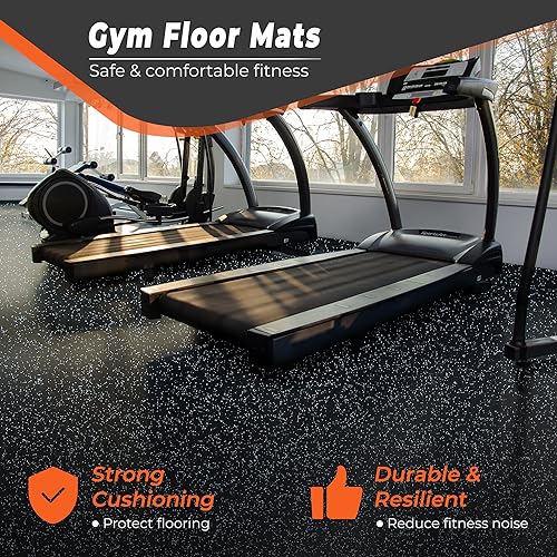 SUPERJARE 0.4'' Thick 6 Pcs 24 Sq Ft Rubber Top Exercise Equipment Mats, High Density EVA Foam Mats with Rubber Top, Interlocking Gym Flooring for Home Gym, Protective Workout Mat, Black