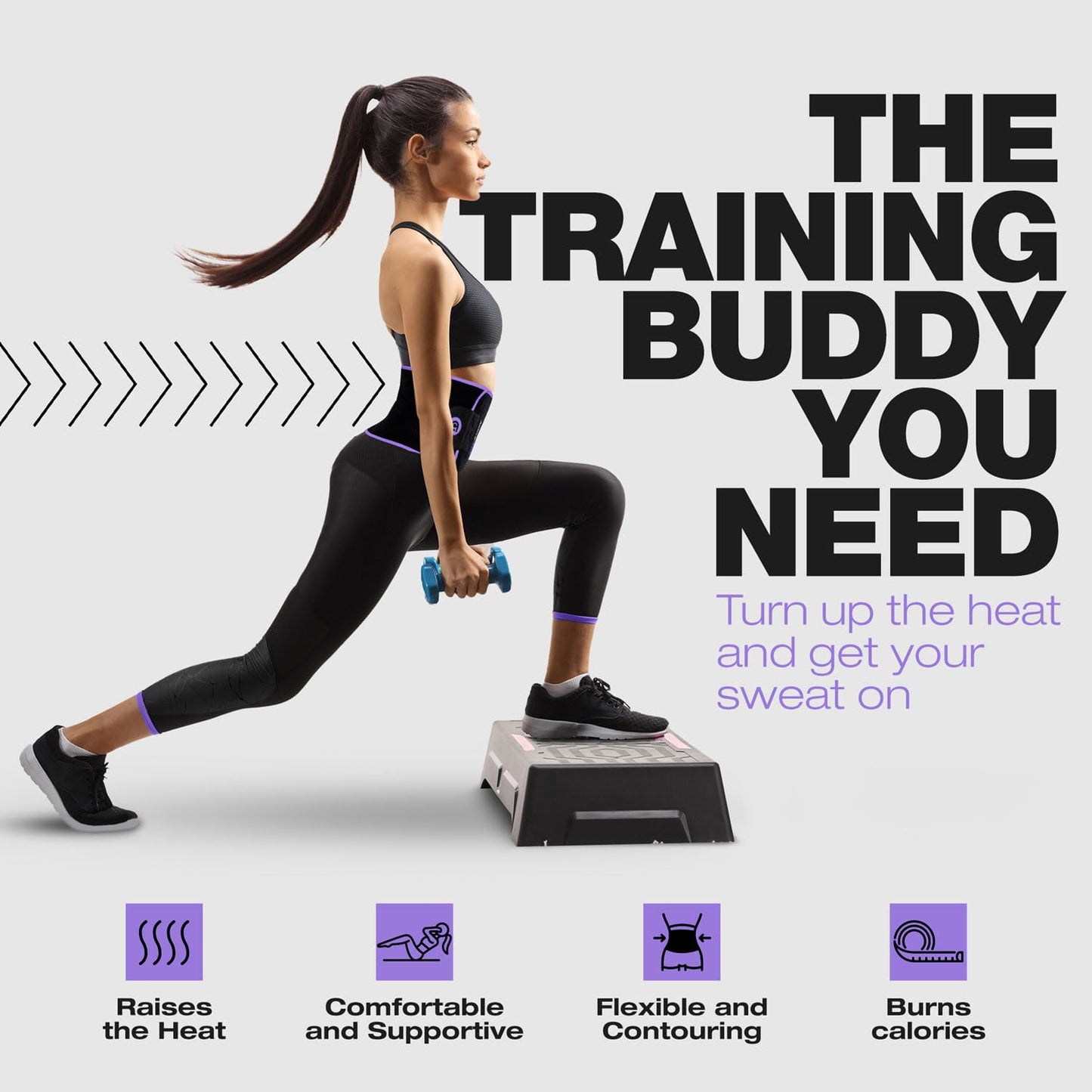 ActiveGear Waist Trainer for Women & Men - Sweat Band Waist Trimmer Belt for a Toned Look - Reinforced Trim and Extra Secure Fastening (Purple Hem, Medium: 8” x 42”)