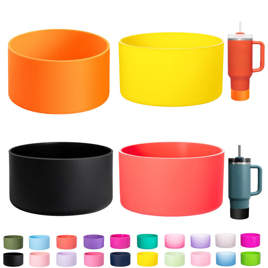 LONPARRY 4-Pack Silicone Boot for Stanley Cup Quencher IceFlow Rubber Bottom Sleeve Protector for Stanley Tumbler HydroFlask Car Travel Cup Bottle Bottom (Black+Lemon+Coral Red+Orange)
