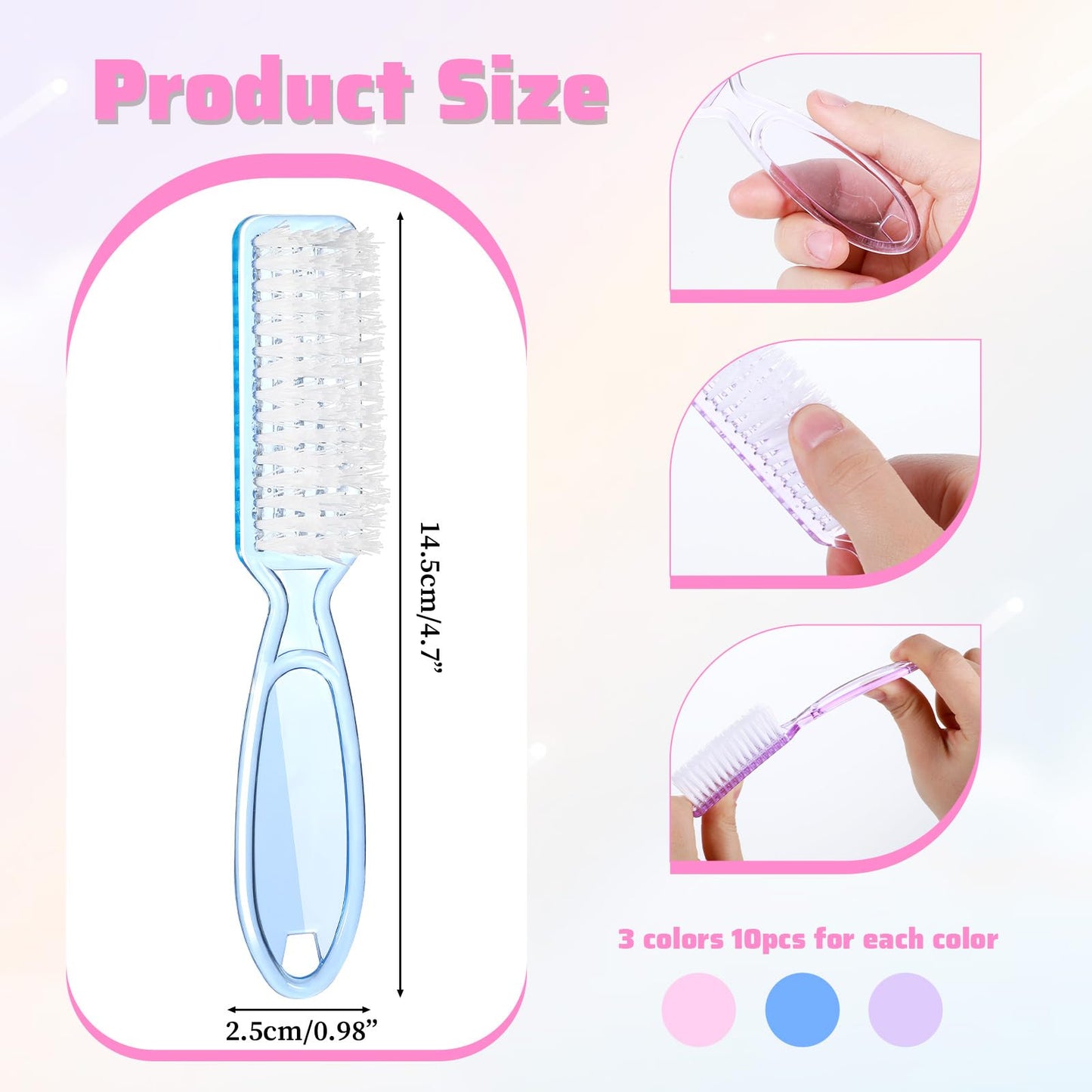 30 PCS Nail Scrubber Brush, Handle Grip Nail Brushes for Cleaning Fingernails Toenails, Finger Nail Brush Set for Cuticle Manicure Pedicure, Women Men Home Salon