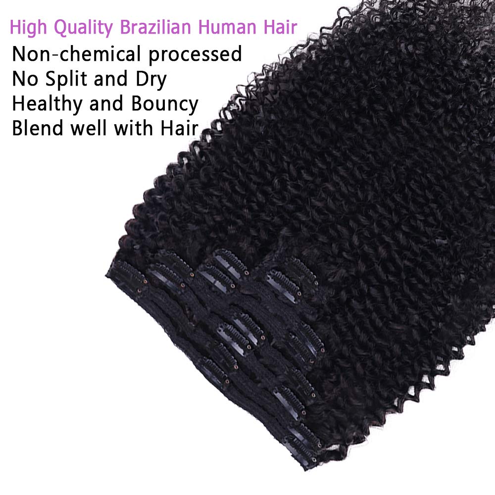 Curly Clip In Extension Human Hair 3C 4A Kinky Curly Clip Ins Full Head for Black Women Brazilian Remy Human Hair Natural Color 8Pcs with18clips 120g/Set(22 inch, curly wave)