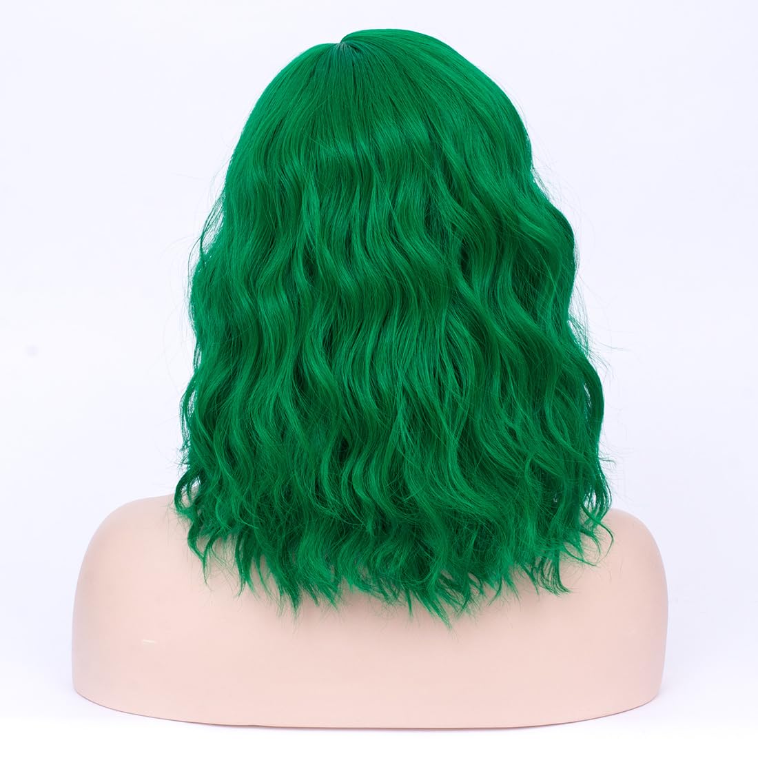 MAGQOO Green Wig for Women Emerald Green Bob Wig Short Curly Wavy Green Wigs Side Part Synthetic Heat Resistant Cosplay Costume Party Wigs (Emerald Green)