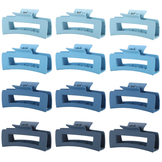 12 Pcs Blue Large Square Hair Claw Clips for Women, 4.3-Inch Matte Rectangle Claw, Strong Hold Non-slip Hair Clips for Thick & Thin Hair