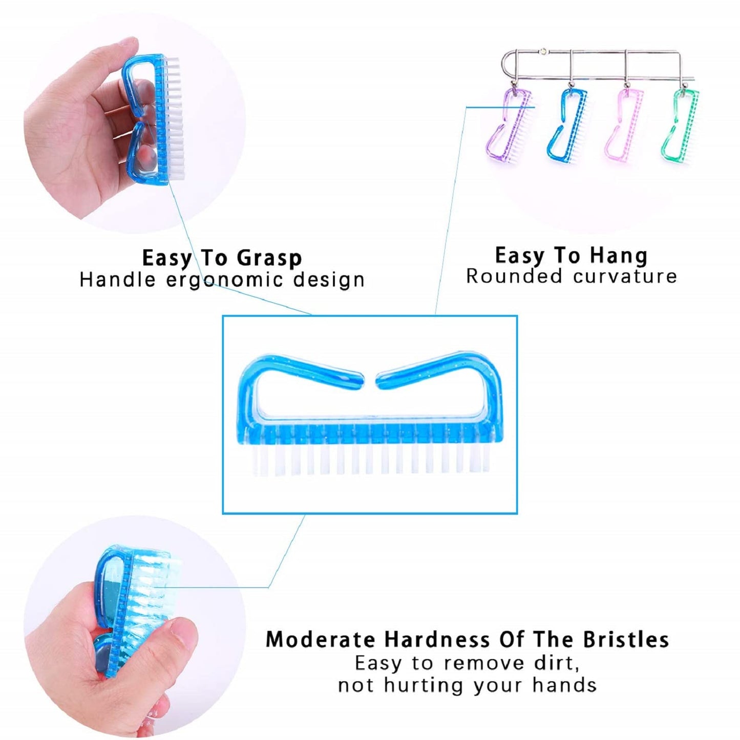 6 Pack Handle Grip Nail Cleaning Brush, Qeedy Fingernail Brush Cleaner Scrub Brush Kit for Toes Shower and Women & Men & Kids (Color B)