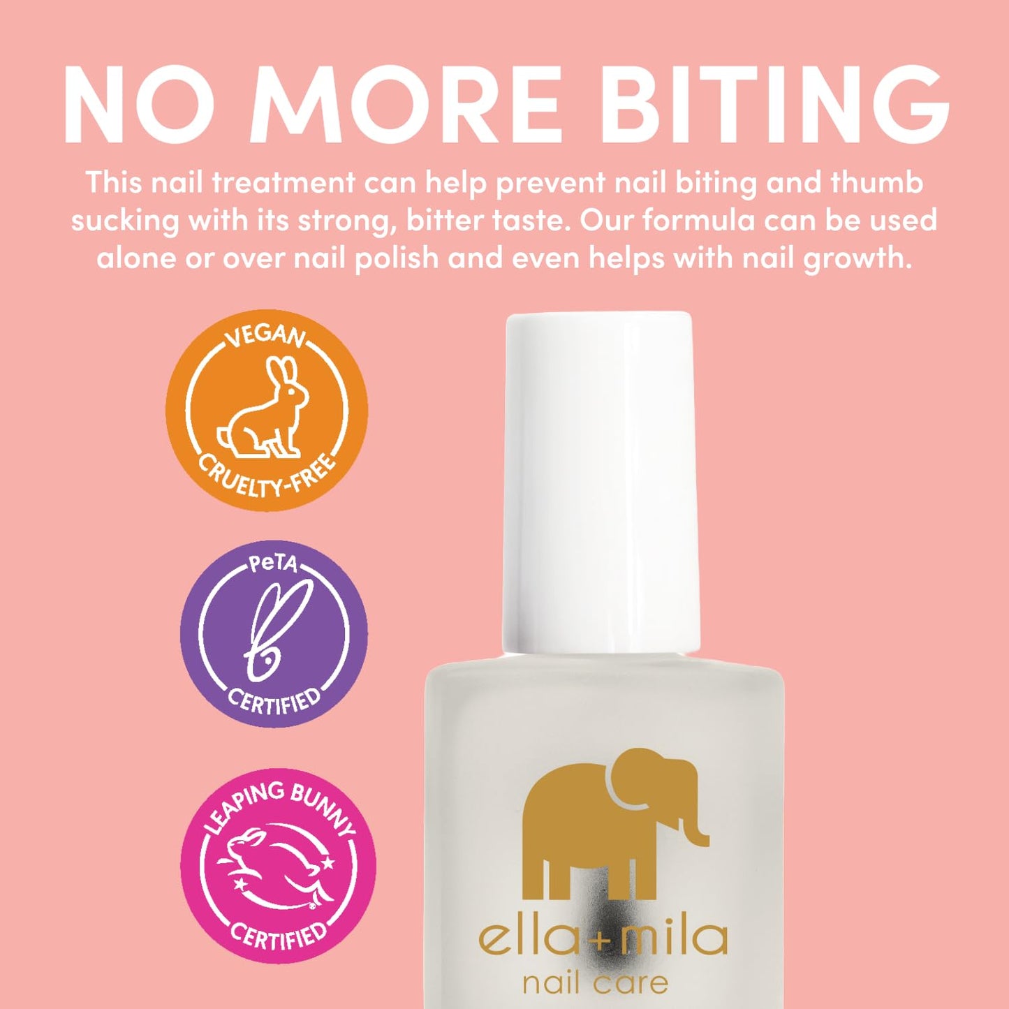 ella+mila "No More Biting" Nail Polish - Bitter Taste Nail Biting Treatment for Kids & Adults - Effective Thumb Sucking Stop for Kids (0.45 fl oz)