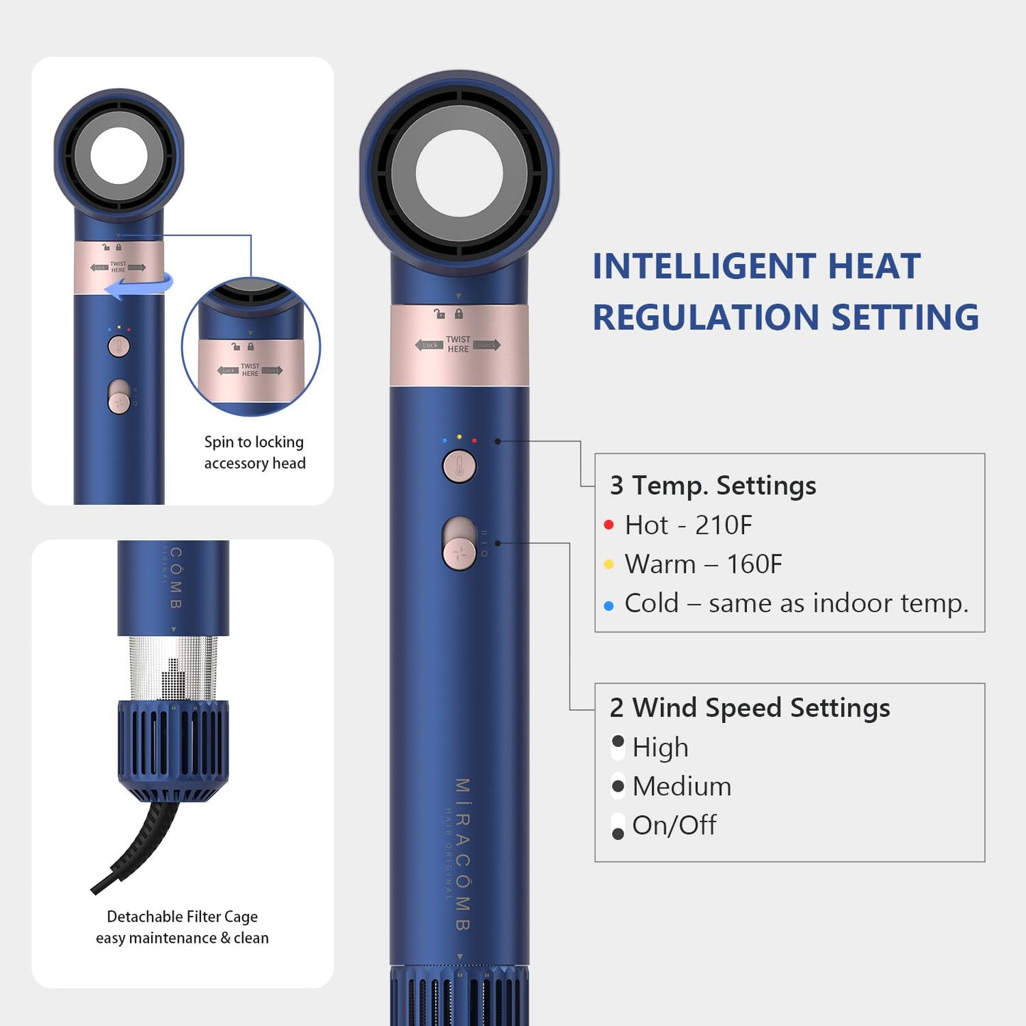 Hair Dryer Brush Professional Hair Multi-Stylers - MIRACOMB Ionic Hot Air Styling System with Auto Wrap Curlers, Brushless Motor, Intelligent Heat Control - Fast Drying - Versatile for All Hair Types
