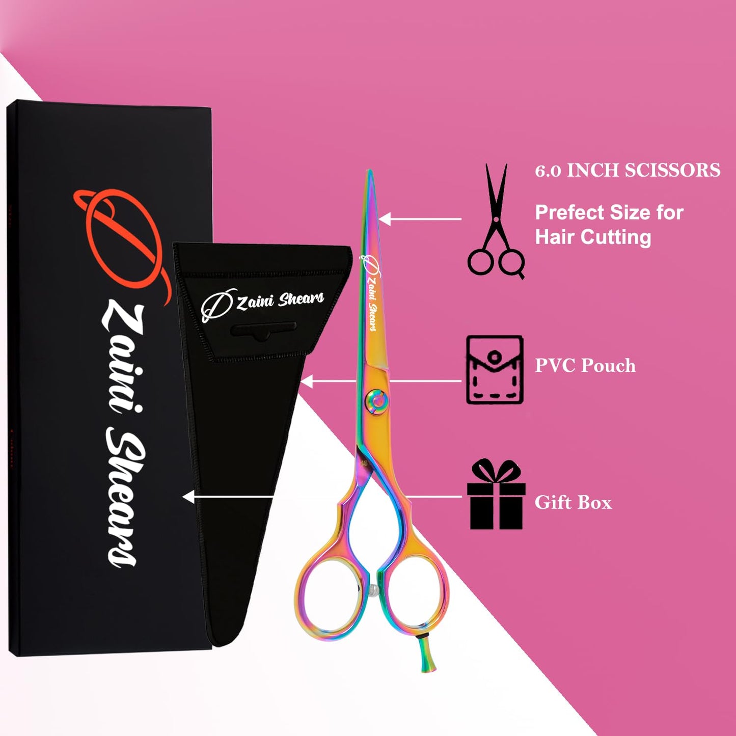 Hair Cutting Scissors Extremely Sharp Right-Hand Razor Edge - 6” Overall Length,Made of 420c Japanese Stainless Steel Salon Scissors Professional Barber Haircut Scissors (multicolour, 6'')