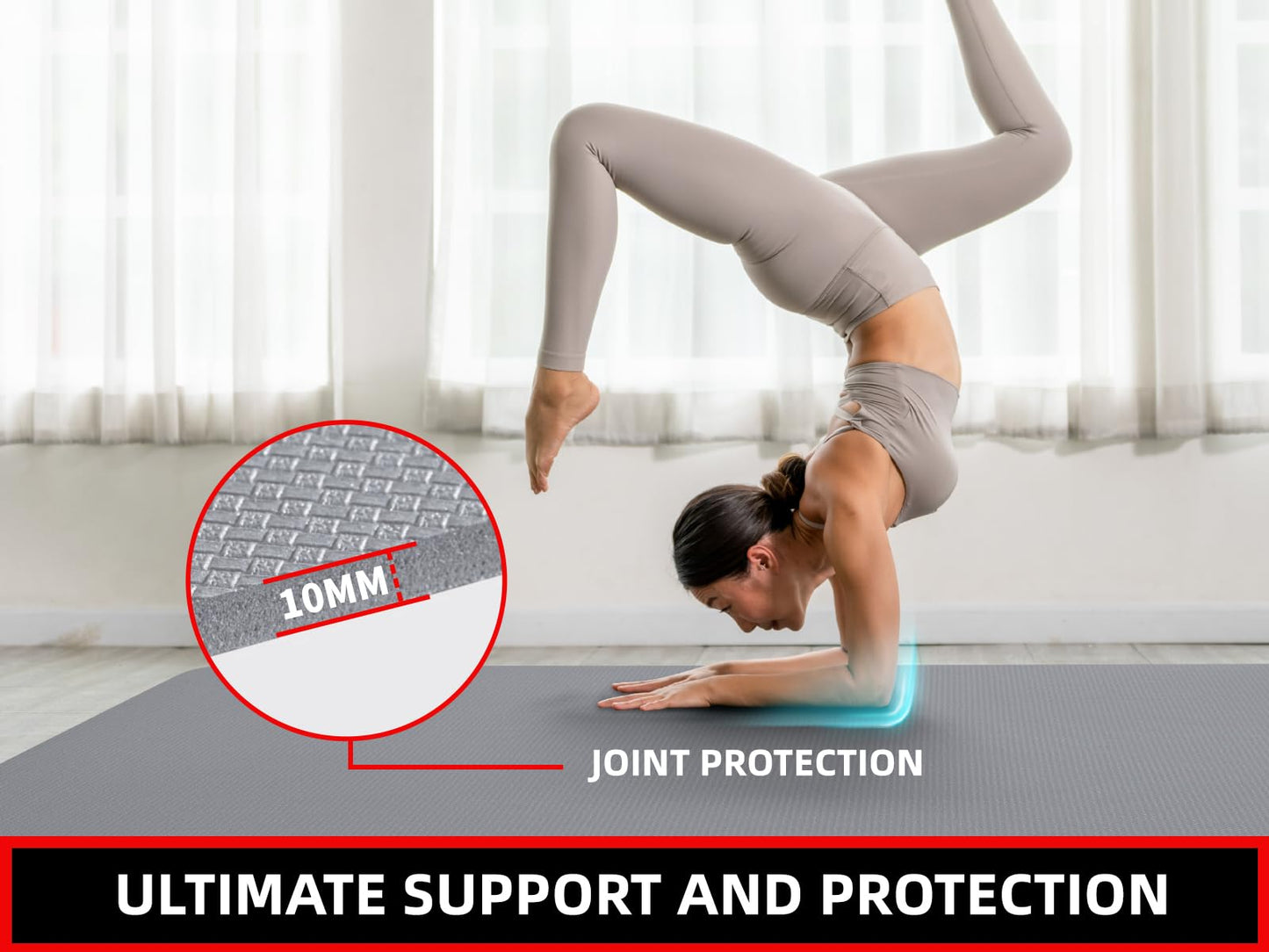 GymCope 10MM Thick Yoga Mat, 72" x 48" Large Workout Mat for Home Gym, Edge-Seamed Design, Superior Grip, Shock-Absorbing Cushion, Ultimate Comfort and Protection for Yoga, Fitness Training