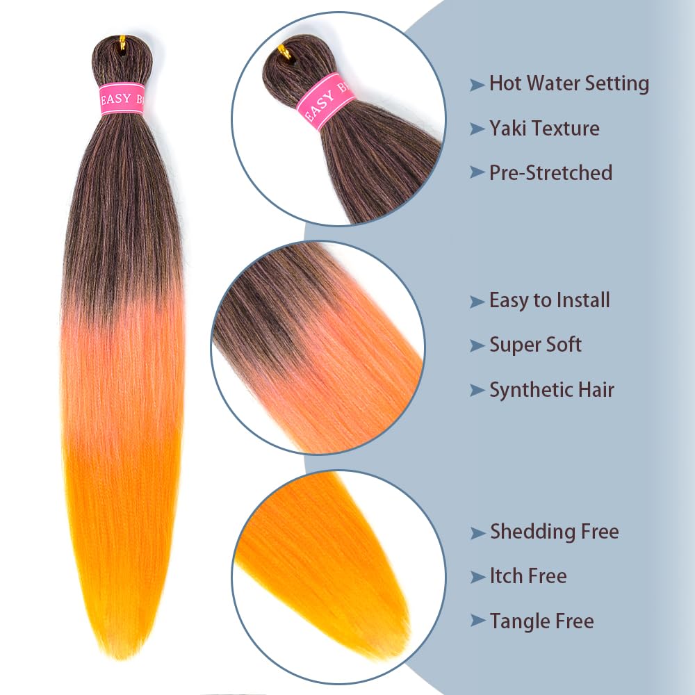ZERAL Braiding Hair Pre Stretched 26 Inch 3 Packs Braiding Hair Professional Itch Free Yaki Texture Hair Extensions for Braids Synthetic Hair Braiding for Women and Girls (1B/Pink/Orange#)