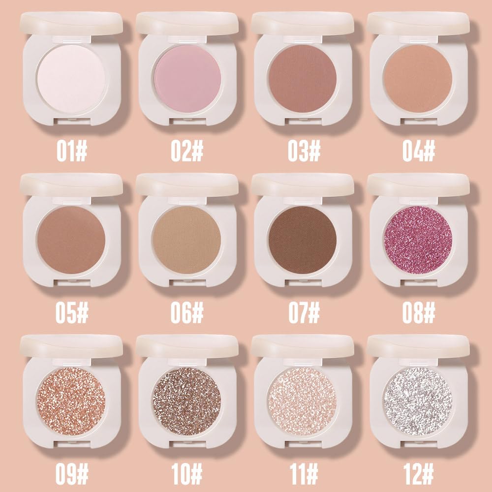 Single Nude Rose Gold Shimmer Eyeshadow,Bright High Pigment Intense Monochrome Eye Shadow,Apply Makeup Easily,Glitter Pressed Powder Single Eyeshadow,24 Hour Eye Makeup Longwear Waterproof,Blendable