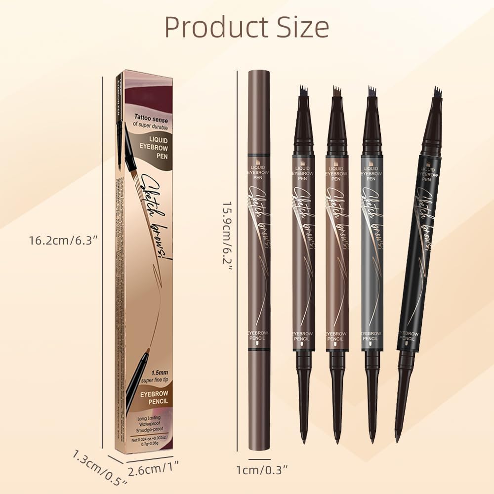 2 in 1 Eyebrow Pencil, 2025 NEW Magic Eyebrow Tattoo Pencil 4 Fork Tip, Waterproof Eyebrow Pen Microblading Eyebrow Pencil Natural Fine Stroke Eyebrow Pen (Dark Brown)
