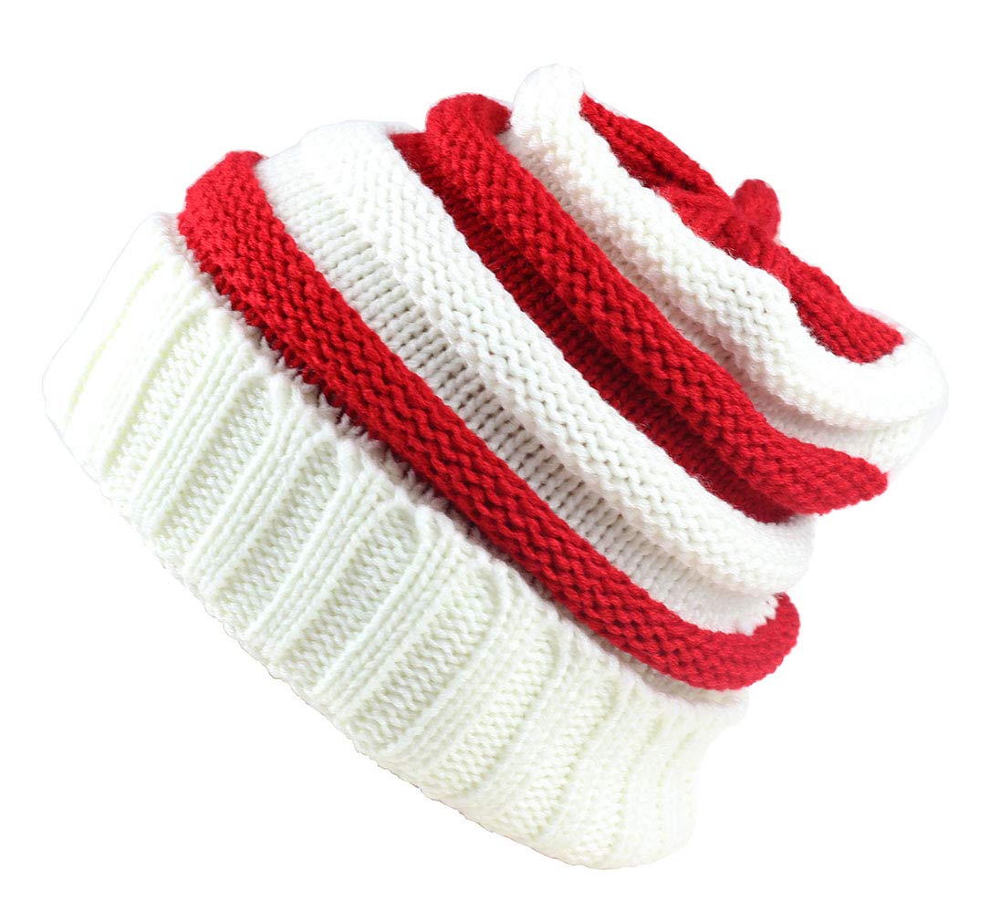 SVEN HOME Soft Slouchy Beanies Knit Warm Winter Unisex Cap Thick Women's Men Hat Christmas hat (White/Red)