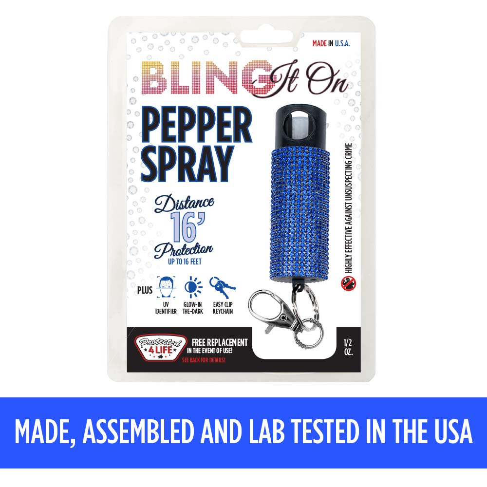 Guard Dog Security Bling it On Pepper Spray, Keychain with Safety Twist Top, Mini and Easy Carry, Lightweight and Fashionable, Maximum Police Strength OC Spray, 16 Feet Range, 0.5 fl oz