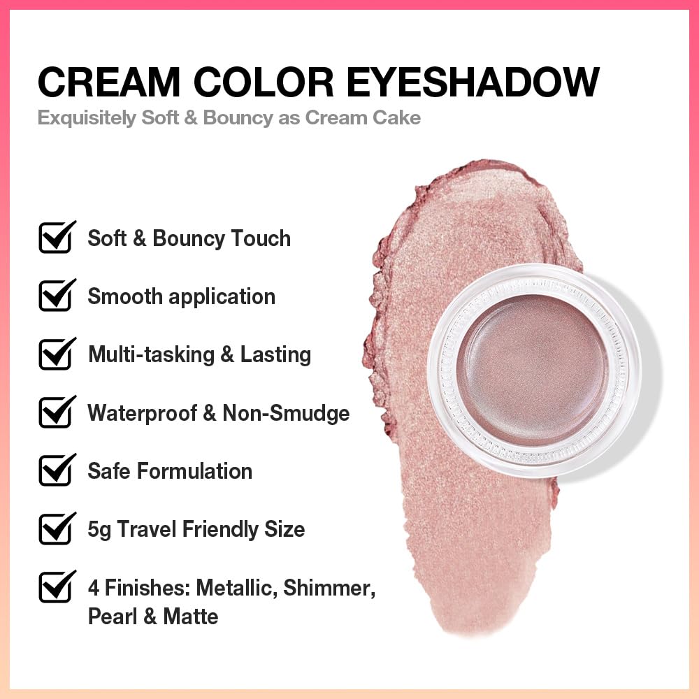 evpct Single Cream Eye Shadow Pallette Pot Makeup for older Women, Antique Rose Mauve Pearl Shimmer Glitter Metallic Monochrome Cream to Powder Eyeshadow Palette Eye Brightener, Waterproof Blendable