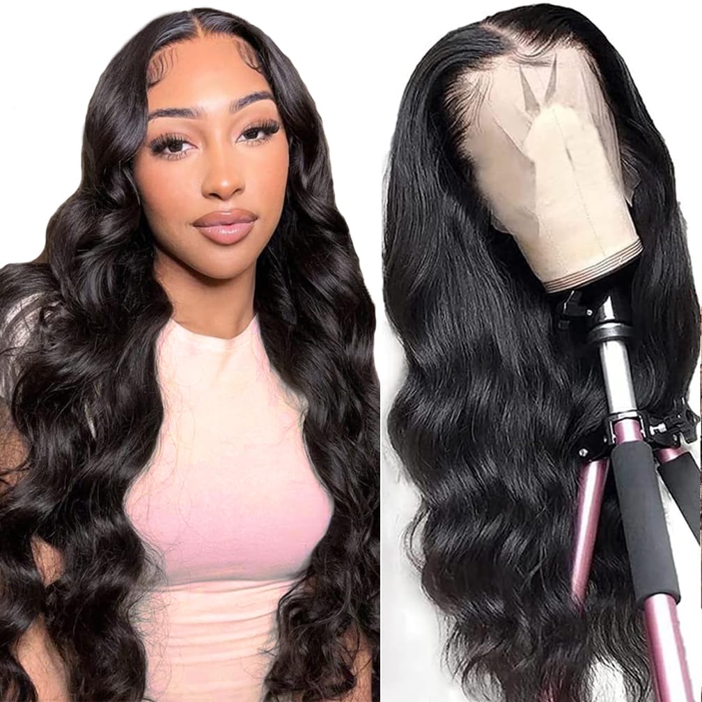 13x6 Lace Front Wigs Human Hair Lace Front Wigs Pre Plucked with Baby Hair 180% Density Glueless Human Hair Wigs for Black Women HD Transparent Lace Frontal Wigs Natural Black 22 Inch