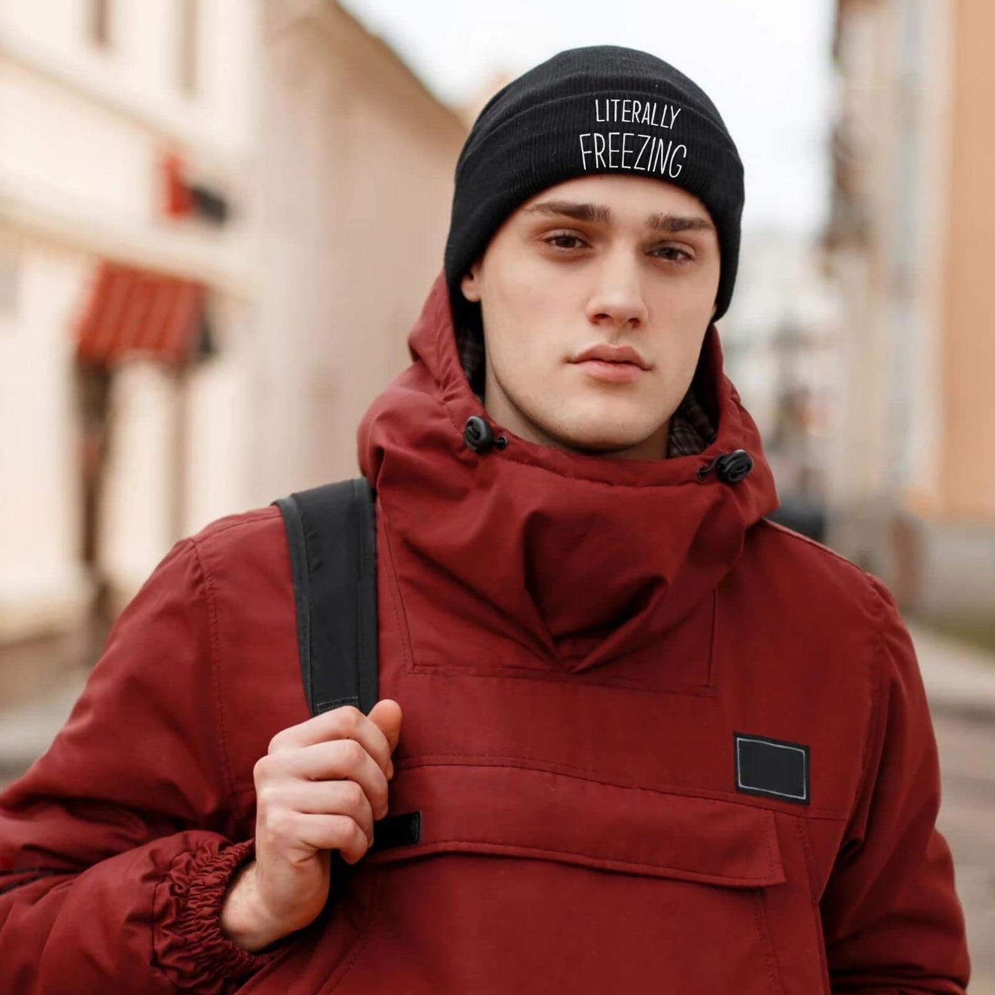 Winter Hat Beanie for Men Women Literally Freezing Funny Slouchy Knit Cuffed Beanie Skull Cap Hat Custom Unisex Warm Soft Headwear - Birthday Christmas White Elephant Gifts for Mom Dad Wife Husband