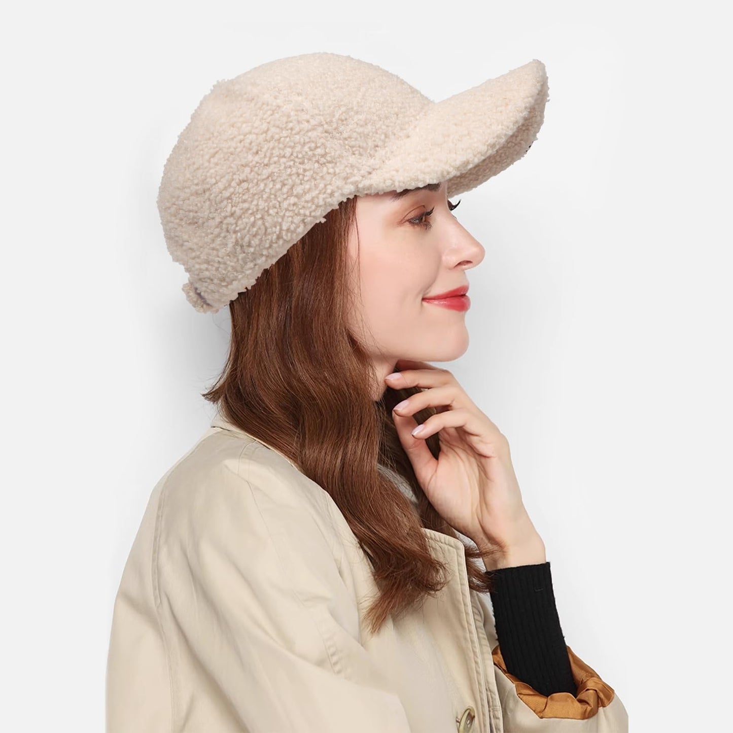 MGBPEI 1Pack Women's Winter Baseball Cap Adjustable Solid Color Lamb Wool Warm Baseball Cap Unisex Unconstructed Plain Cap