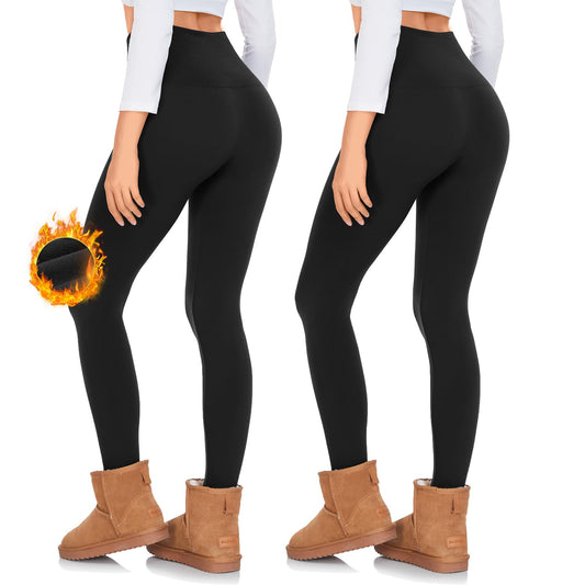 2 Pack Fleece Lined Leggings Women-High Waisted Winter Tummy Control Thermal Warm Yoga Pants for Hiking Workout(Small-Medium, A-2 Pack-Black,Black)