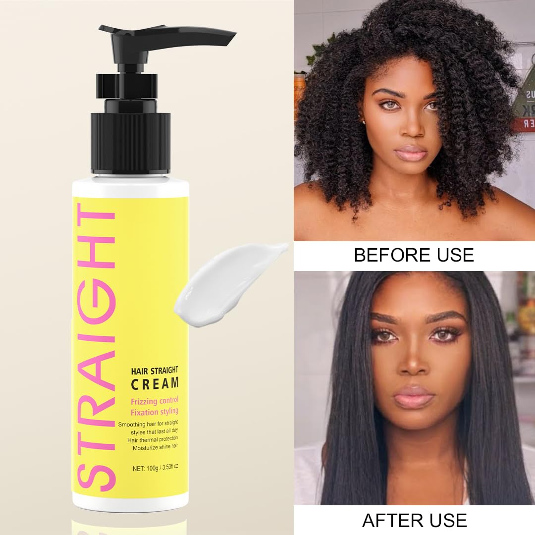 gowwim Hair Straightener Cream,Keratin Hair Treatment Straightening,Smooths Frizz, Curly Hair Becomes Straight in 5mins,Used With Hair Straightener,3.38Oz(100g）, White